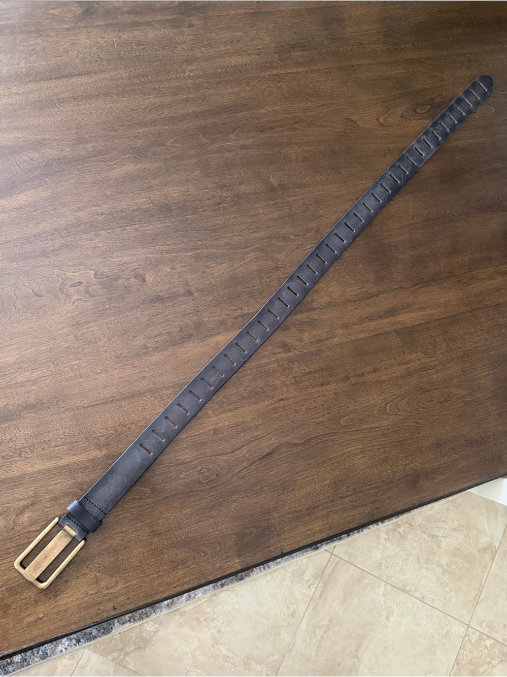 We The Free Dark Brown Leather Belt with Brass-Tone Buckle